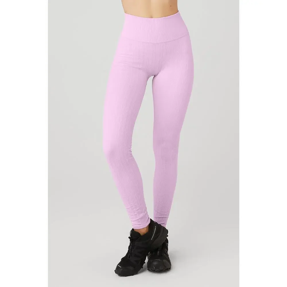 Alo Yoga‎ Seamless Cable Knit Bra & High-Waist Legging Set Sugarplum Pink Small